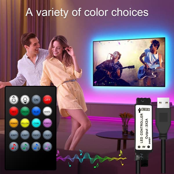 LED Musik Lysstrimmel USB Farverig Marquee Strimmel (1 Meter Lysstrimmel med 16 Lys)