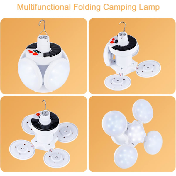 1 stk. Solcellelampe 360° Belysning Sammenleggbar Campinglykt Utendørs