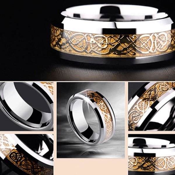 Unisex drakmönster titanstål, ej blekande ring bröllopsband smycken present Black US 12
