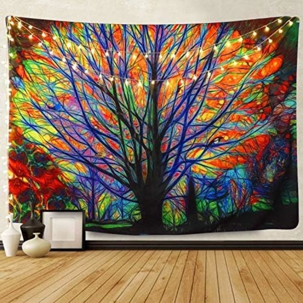 Psykedelisk Färgglad Trädväv Gobeläng Bohemisk Gobeläng Mandala Hippie Färgglad Trädväv för Psykedelisk Skogsfåglar Vägg Sovrum Vardagsrum Dekoration