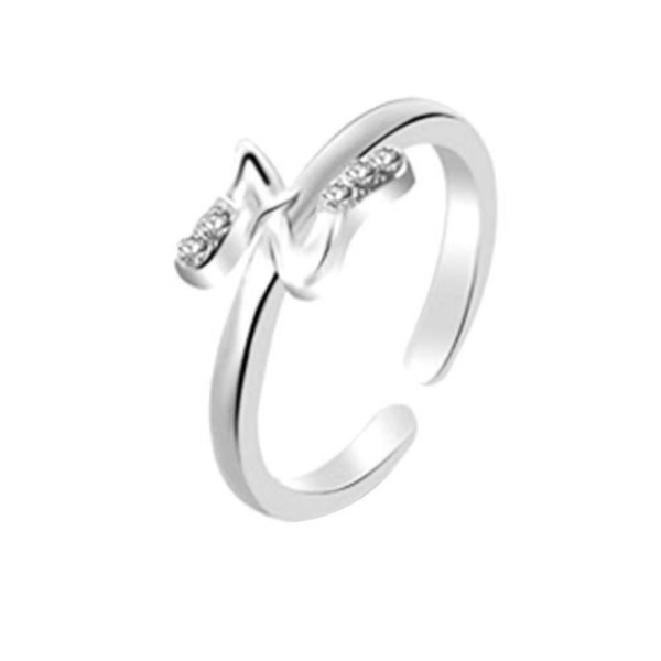 Mode enkel 26 bokstäver strass inlagd öppning finger ring dam smycken gåva Silver Z