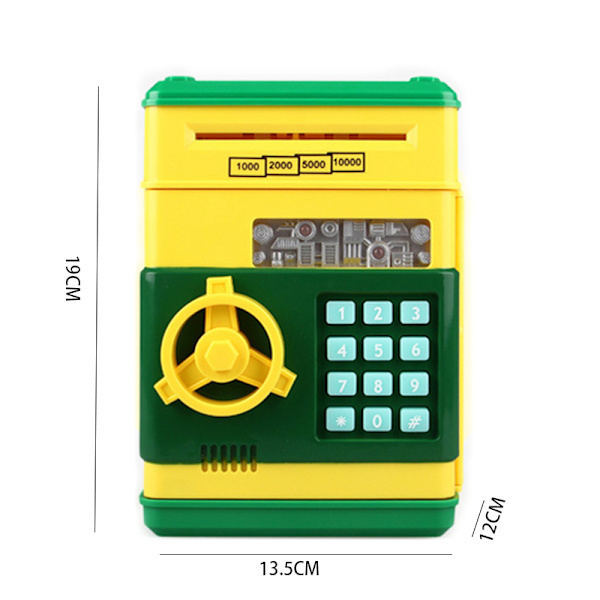 Spargris, Födelsedagspresentleksak, Riktig Pengar Elektronisk Kontantutmatare, Stor Spargris Plast Säkerhetslåda, Söta Barnartiklar (Grön+Silver)