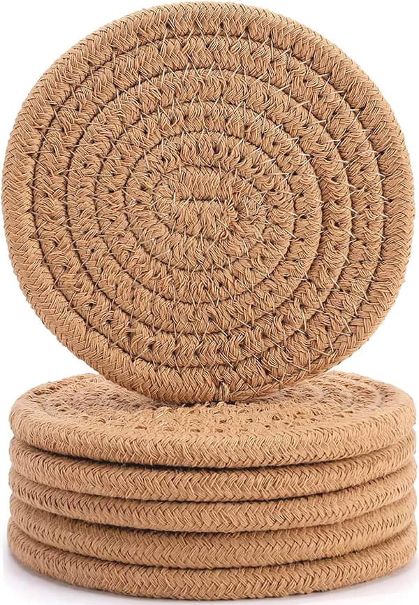 ABenkle Set med 6 Dryckesunderlägg, Elegant Handflätad Hand
