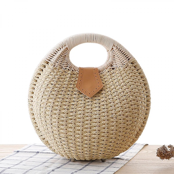 Sommer Strand Halm Taske Til Kvinder Lille Crossbody Top Håndtag Skulder Håndtaske Mini Håndvævet Rattan Clutch Pung A916-1122 Beige