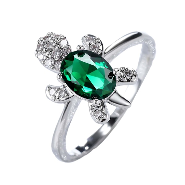 Parring med sköldpaddsform, strass, utsökt och glänsande ring för förlovning Green US 7