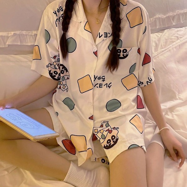 Pyjamas för kvinnor, vår & sommar, långärmad, is-silke, lyxig spets, imitationssilke, tunn hemmaklädset M