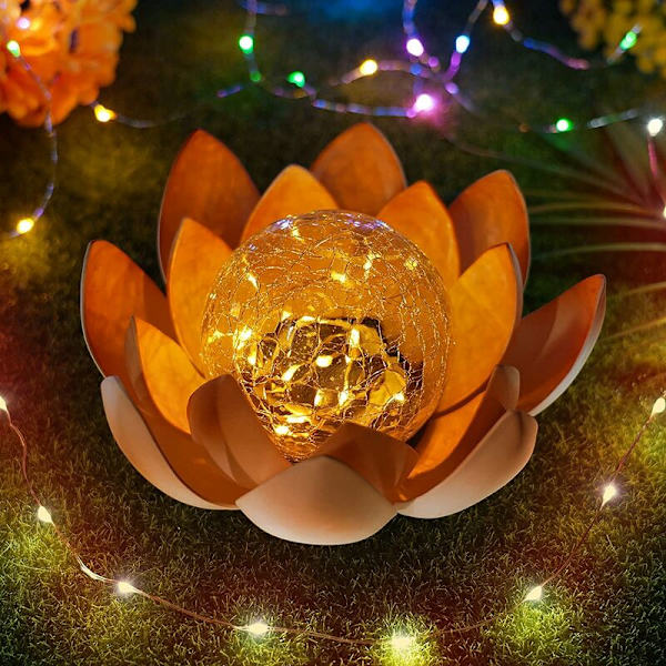 Gyllene gula kronblad varm gul lampa pärlor sollampa kreativ sprickboll gyllene lotus begravd lampa lotus form, f
