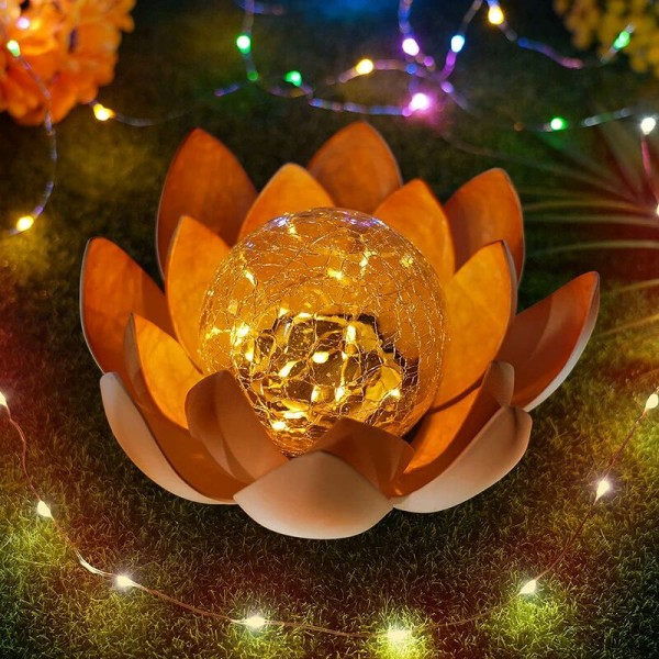 Gyllengula kronblad varmgult ljus lamppärlor solcellslampa kreativ sprickboll gyllene lotus begravd lampa lotusform, f