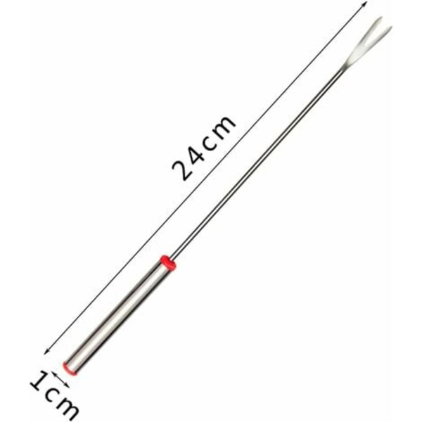 Ruostumattomasta teräksestä valmistettu kattilaruokailuväline, grillihaarukka kahvalla, jälkiruokailuväline lihalle, suklaalle, juustonvartaille, 24 cm, 6 kpl