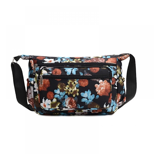 Dam Messenger Bag i Oxfordtyg, Casual Diagonal Blommig Tygväska, Myntplånbok A916-1197 D