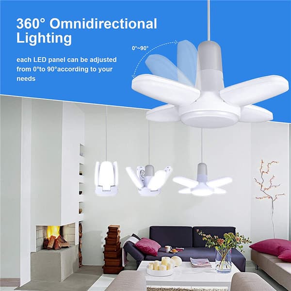 Pakke Hvid LED Pladelys 4+1 Foldbart Lys, Loftlys, Garagelys, 60W E27 6500K 6000Lm Værkstedslys, 175-265v