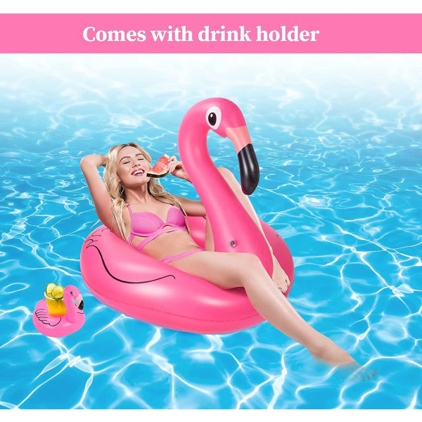 Flamingo Flytring Med Dryckeshållare Och Lagningskit Sommar Jätte Uppblåsbar Flamingo Boj För Barn Och Vuxna I Simbassäng För Poolparty