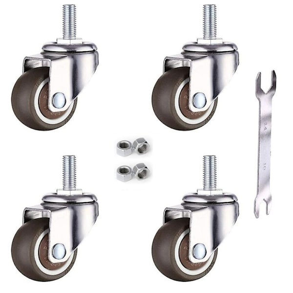 Sæt med 4 møbelhjul - M6 X 15mm - Med 25mm gevind - Blød gummi - Tpe gevind - Mini møbelhjul (25mm)