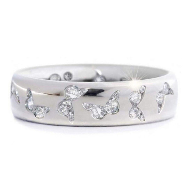 Glansfuld Kvinde Ring Butterfly Mønster Rustfrit Elegant Blandet Farve Dame Finger Ring Til Bryllup White US 10