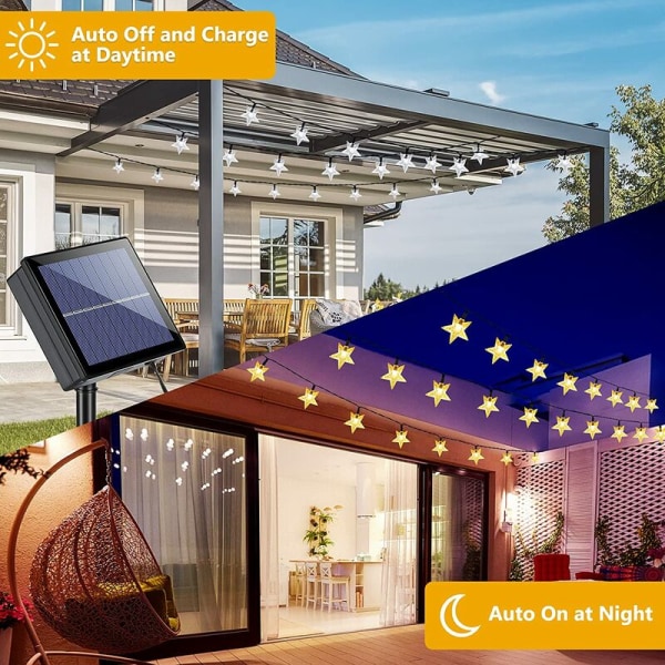 Star Solar Lyslenke, 12m 100 LED Solcellelys Utendørs, 8 Moduser Stjerneblinkende Lys Vanntette Solcellelys