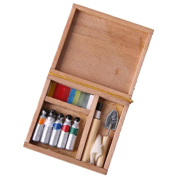 7x 1/12 Dockhus Miniatyrer Mini Penslar Verktygslåda Färgset