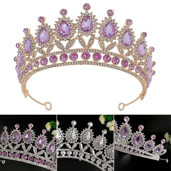 Purple Rhinestone Stone Crown Headband Princess Bridal Hair Hoop Glittery Headdress Hair Accessories