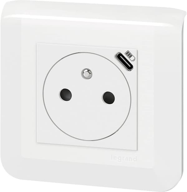 USB-C Mosaic overflatemontering med dekkplate + stativ - Innfelt plugg med uttrekkbar bakpanel - Hvit