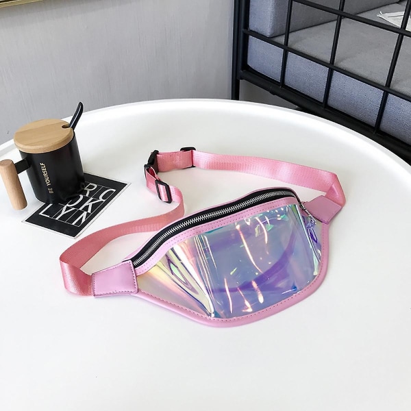 Skuldertaske Pvc Taljepose Laser Transparent Messenger Taske Rejse Rejse Dame Messenger Brysttaske A916-276 Pink