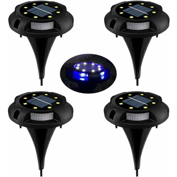 4 stk hvitt lys + blått sidelys Solar LED-lys Plenlys Hagebelysning Dekor, for utendørs, hage, gårdsplass