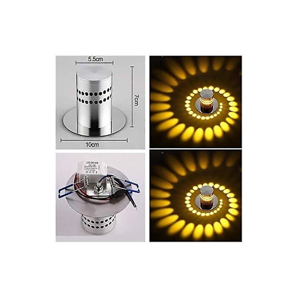 3W Moderne Design LED Hallway Downlight Innfelt Rund Takspotlight Effekt Vegglampe Spotlight Skygge Effekt Lys Spiral Justerbar Hallway Lys Dec