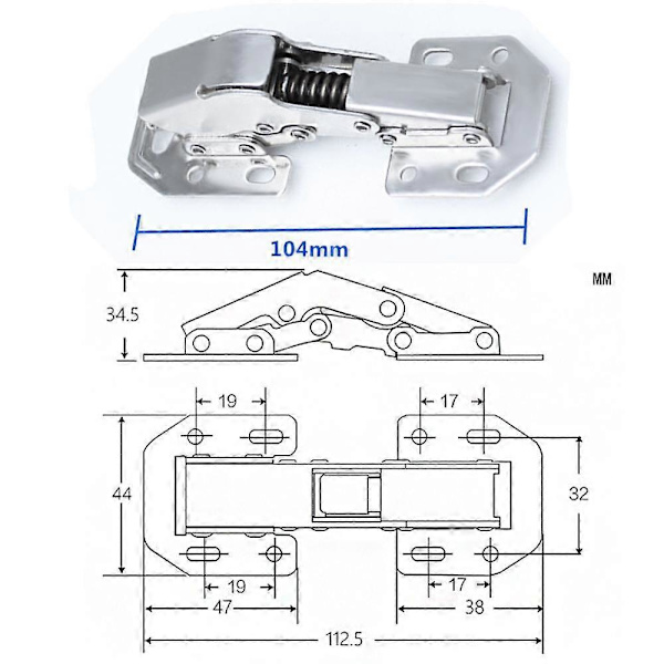 Foldbart hængsel til skabsdør med blød lukning, hydraulisk bufferhængsel, møbelhardware er fast og holdbart