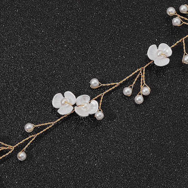 Brudhuvudbonad med Simuleringsblommor, Artificiella Pärlor, Hårsnodde, Böjbar Silver
