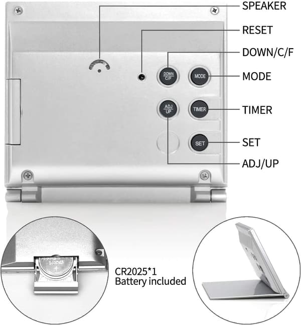 Digital Reseklocka - Vikbar Kalender Temperatur Timer LCD-Klocka med Snooze-läge - Stor Digital Display, Batteri