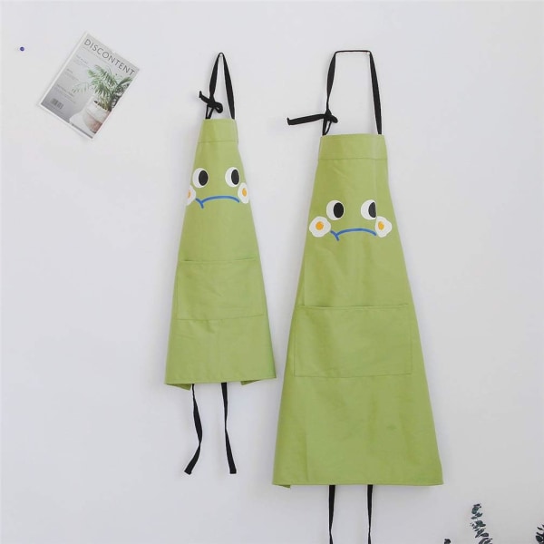 Sødt dyreforklæde med lomme til voksne børn Vandtæt bomuldslinned Køkkenforklæde Smækforklæde Køkkenforklæde til børn L (B-Grøn),