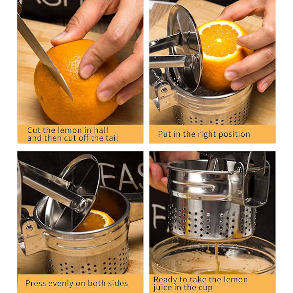 Ny manuell juicepress, gör-det-själv rostfritt citrus extraktionsverktyg, bärbar citronpress, snabb/effektiv extraktion för inomhus utomhus (l)