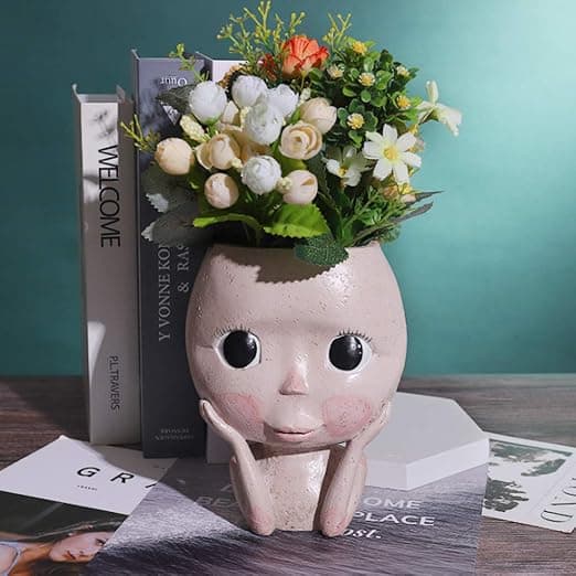 1 st succulentkruka med ansiktsuttryck, hartsblomkruka