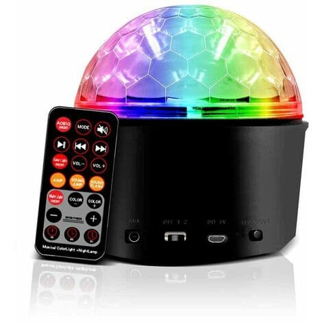USB Diskokule, Diskospeilkule, Diskolyskule, Fjernkontroll LED-belysning Scenelampe for Fest, Kveld, Bar, Bursdag