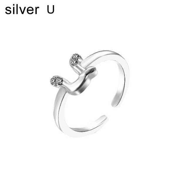 Muodi Naiset Yksinkertainen A-Z Englannin Aakkoset Kirjain Timantti Avorenkaan Korut Silver U