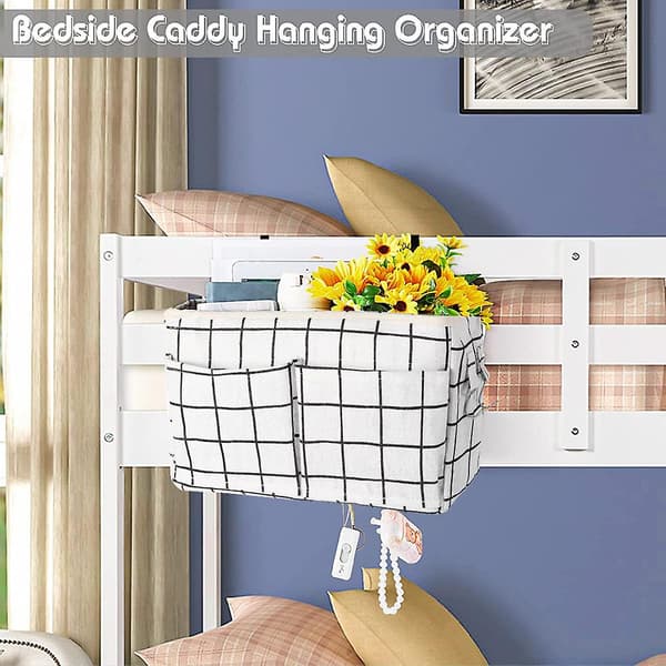 Sengbord Oppbevaringspose Med Kroker Multifunksjonell Hengeorganisator Caddy white