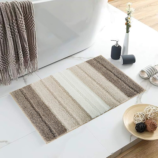 Mikrofiber bademåtte, dørmåtte blød skridsikker bademåtte, elegant shaggy stribet bademåtter til badeværelse 45x70cm - (Gradient BrownB),