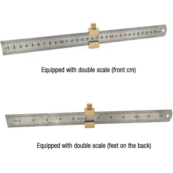 Linjalverktøy Messing Stål Linjalblokk, Merke Gauge, Stopp Linjal, Merke Linjal 30cm, Messing Linjal, Merkeverktøy, Linjal Stopper, Merke Gauge Med Stopper
