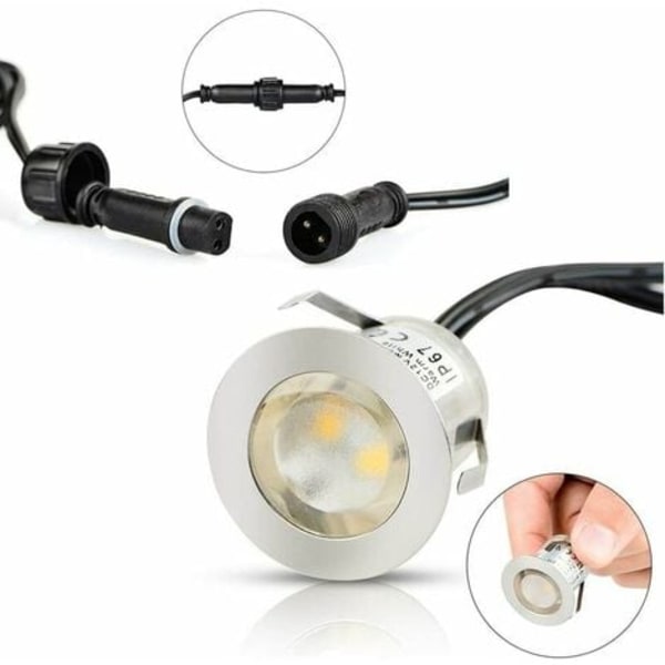Udendørs Forsænkede Spotlight, 0.6W DC12V, Varmt Hvidt Lys, Vandafvisende IP67 Sæt med 16 Styk