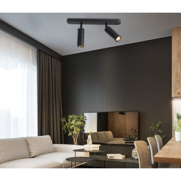 Nordiska kreativa trehuvudsspotlights, hemtak med dubbelhuvud LED-taklampor, friöppnande spotlights för vardagsrum och sovrum (2 * 7W svart