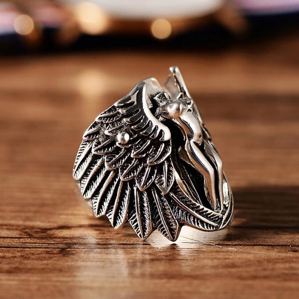 Gotiska män Cross Guardian Angel Wings snidade Biker Finger Ring Smycken Present US 11