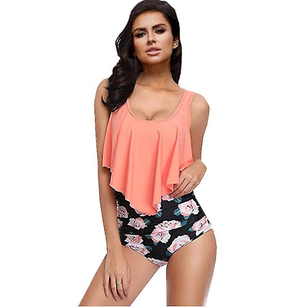 Ruffle Tankini Bikini Set Højtaljet badedragt badedragt strand badetøj til kvinder B S
