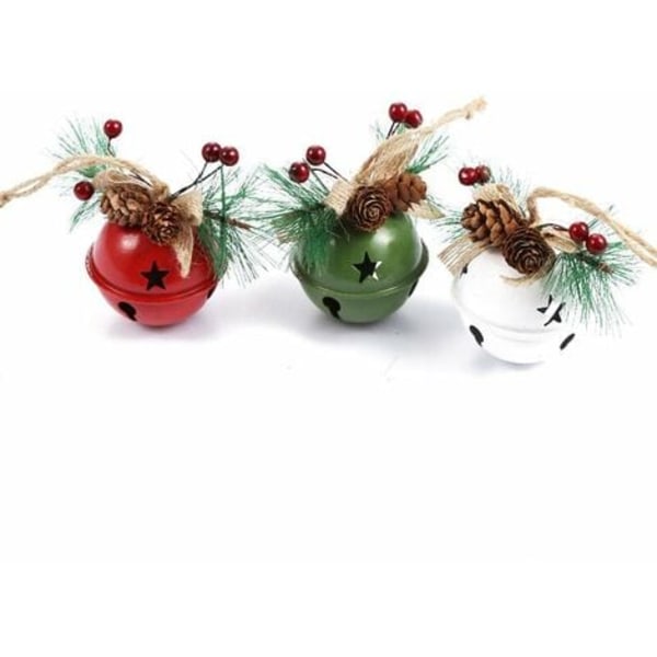 Christmas Jingle Bells Ornament, 3st Craft Christmas Tree Bell Pendel med Holly Berry kottar och rosett för jul