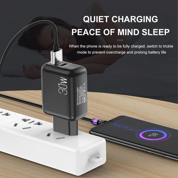 1 stk. sort QC3.0 hurtigopladende PD-oplader 20W egnet til Apple