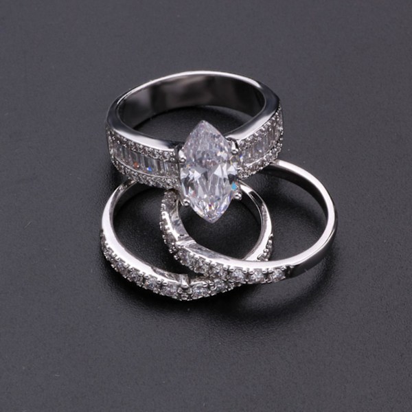 3 stk. parringe geometriske rhinsten smykker mousserende galvaniserede ringe til bryllup Silver US 7