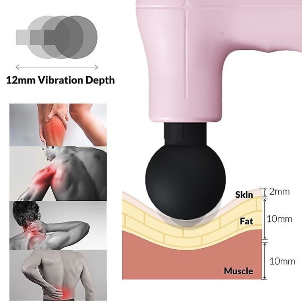 Mini Massasjepistol, lommestørrelse liten massasjepistol, dypvevs muskelmassasjepistol for smertelindring, USB-lading bærbar perkusjonsmassasjepistol Mi Pink