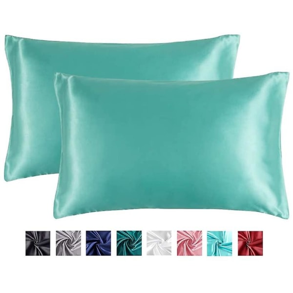 Satin Kuddeöverdrag För Hår Och Hud Silke Kuddeöverdrag 2-pack Mjukt Kuddeöverdrag 2-pack Queen Med Kuvertlås King 20x40 Inches Turquoise