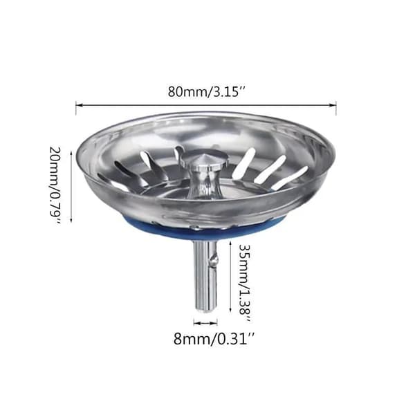 Diskbänkspropp med justerbar stift - Universal diskbänkspropp, pop-up sil, rostfritt stål, diskmaskinssäker (80mm)