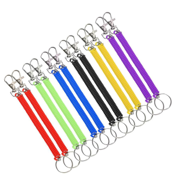 12 Pcs Stretchy Spiral Keyring Colourful Plastic Keychain Spring Retractable Key Holder (random Color)