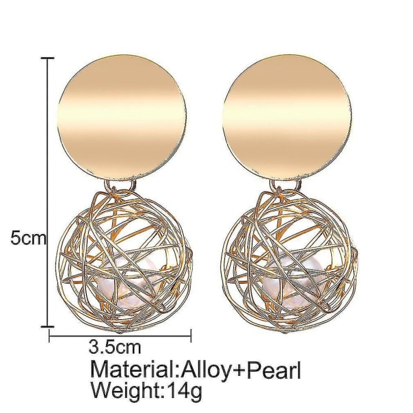 Örhängen med vävda bollar, konstgjorda pärlor, gyllene legering, örhängen för festival