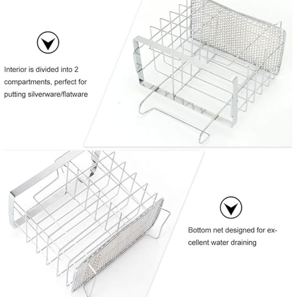 1 sølv rustfrit stål hængende bestik tørrestativ rektangulær