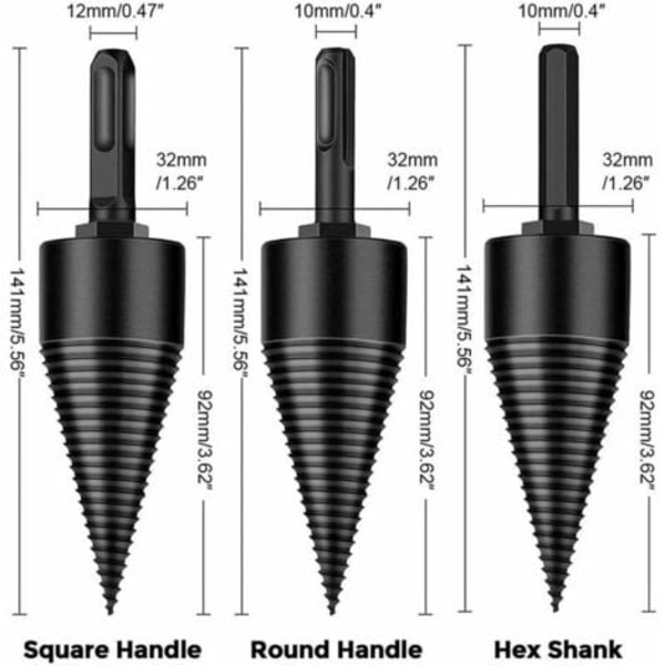 Pieces Log Splitter Firewood Drill Bit, Detachable Ignition Splitter Log Splitter, Hex+Square+Round (32mm) Cone Screwdri